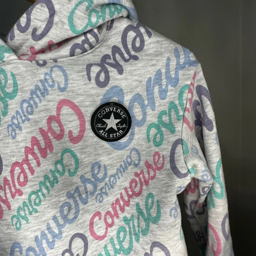 Kids‎ Converse All Star Hoodie Pullover Gray Multi Color Logo Print Size S